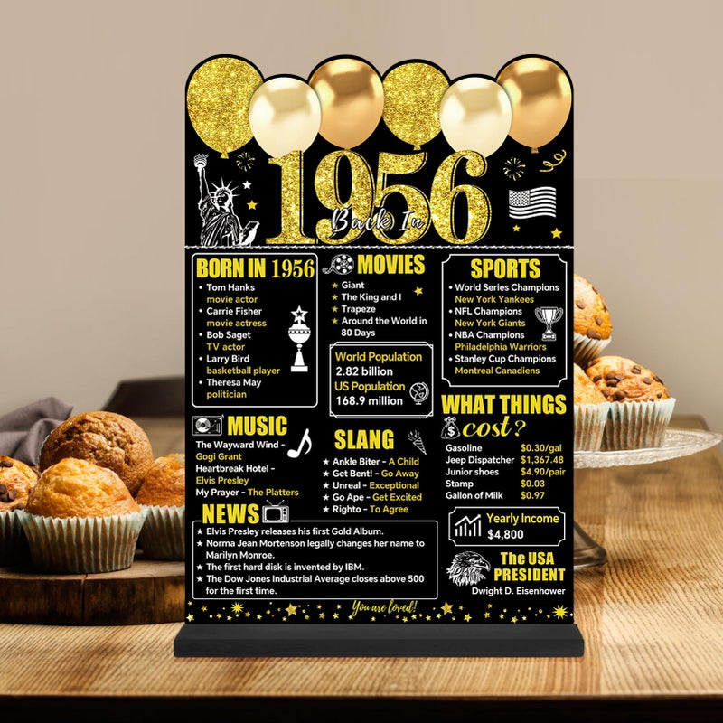 Guiruiy Black Gold 70th Birthday Decorations for Men Women, Two-Sided Vintage 70 Back in 1956 Theme Poster Wooden Table Sign with Stand, Seventy Years Old Bday Centerpieces Holder for Table Decor - Image 4