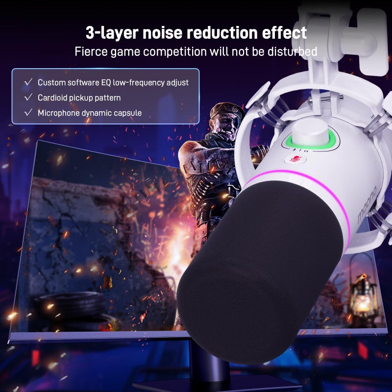 Maono ماونو ميكروفون ديناميكي XLR/USB، ميكروفون بودكاست RGB مع برنامج، زر كتم، زر زيادة الصوت، تحكم في مستوى الصوت، ذراع متحركة للبث، الألعاب، التعليق الصوتي، التسجيل - PD200XS أبيض - Image 5