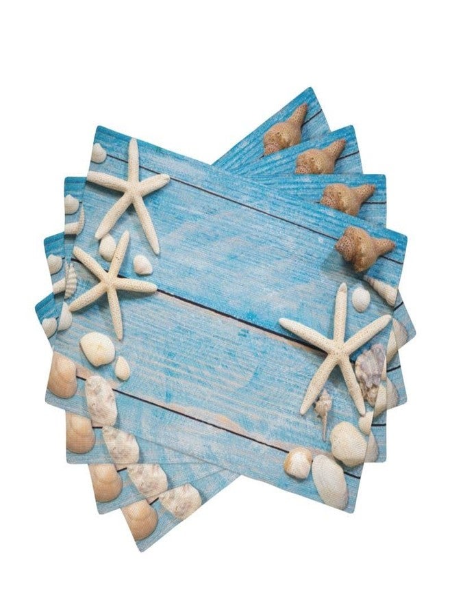 KANEPE Starfish Placemat Set Shells Starfish Wooden Plank Summer Pattern Decor Linen Table Mats for Dining Room Kitchen Party Cafe Banquet Wedding Decor18 L x 12" W【4 PCS】 - Image 1