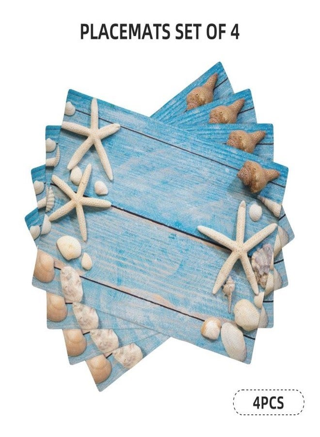 KANEPE Starfish Placemat Set Shells Starfish Wooden Plank Summer Pattern Decor Linen Table Mats for Dining Room Kitchen Party Cafe Banquet Wedding Decor18 L x 12" W【4 PCS】 - Image 3