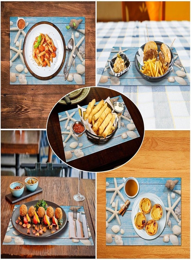 KANEPE Starfish Placemat Set Shells Starfish Wooden Plank Summer Pattern Decor Linen Table Mats for Dining Room Kitchen Party Cafe Banquet Wedding Decor18 L x 12" W【4 PCS】 - Image 5