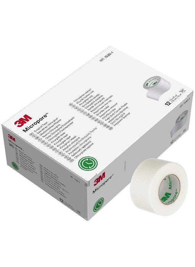 Micropore شريط جراحي ميكروبور من 3M™ 1530-1، 1 بوصة × 10 ياردة (2.5 سم × 9.1 م)، 12 لفة/كرتون - Image 1