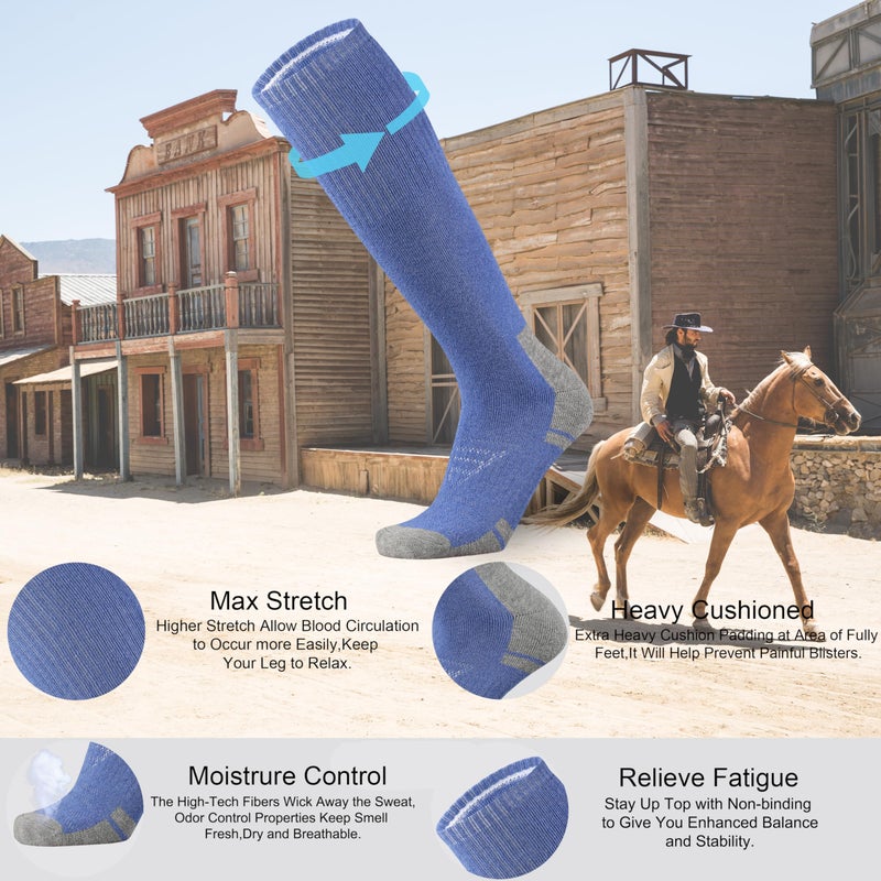 Ortis Cotton Full Cushion Over the Calf Socks OTC Knee High Thick Moisture Wicking Breathable Work Boot Thermal Warm(Denim XL) - Image 2
