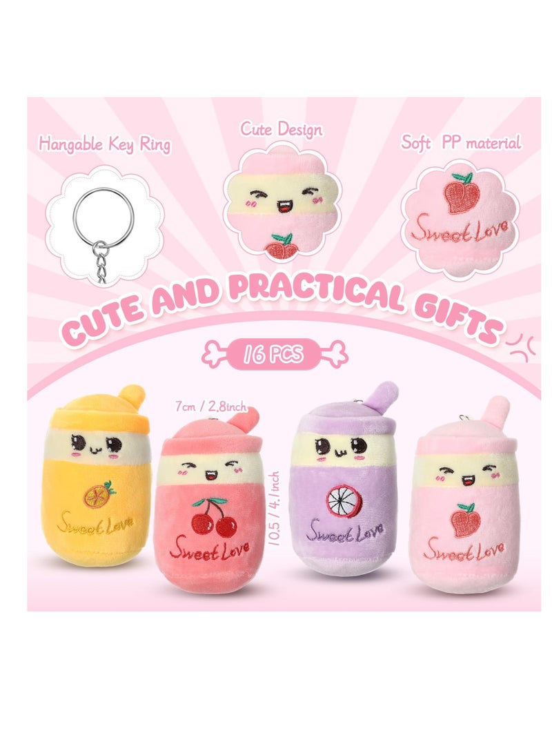 SOLARAE Boba Tea Keychain,16 Pcs Bubble Teacup Shaped Pillow, Boba Tea Keychain Plush Toys, Bubble Tea Stuffed Animal, Mini Stuffed Animals Boba Keychain, for Backpack Purse Teen Adult (4 Styles) - Image 2