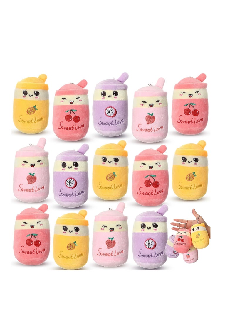 SOLARAE Boba Tea Keychain,16 Pcs Bubble Teacup Shaped Pillow, Boba Tea Keychain Plush Toys, Bubble Tea Stuffed Animal, Mini Stuffed Animals Boba Keychain, for Backpack Purse Teen Adult (4 Styles) - Image 1