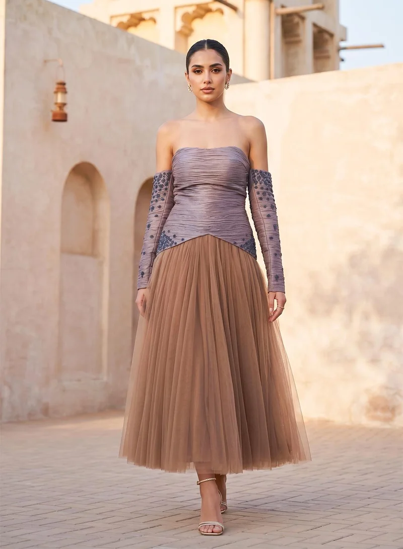 Threadz by Ajooni Two Tone Off-Shoulder Midi Dress