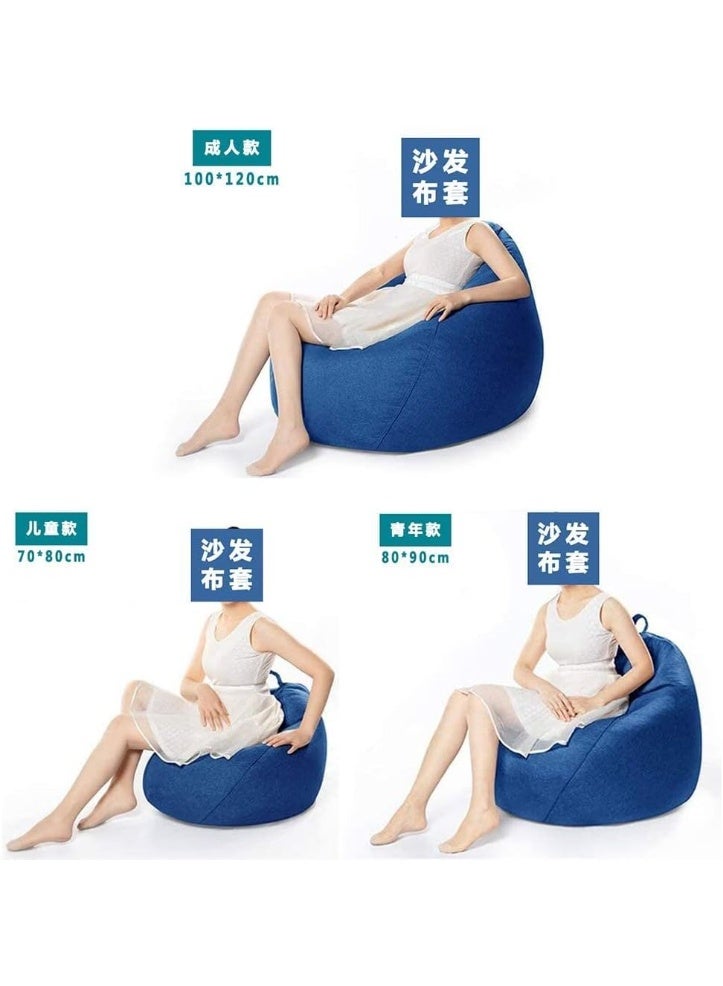 Large Small Lazy Sofas Cover Chairs Without Filler Linen Cloth Lounger Seat Bean Bag Pouf Puff Couch Tatami Living Room Beanbags (Blue, 100x120cm) - Image 5