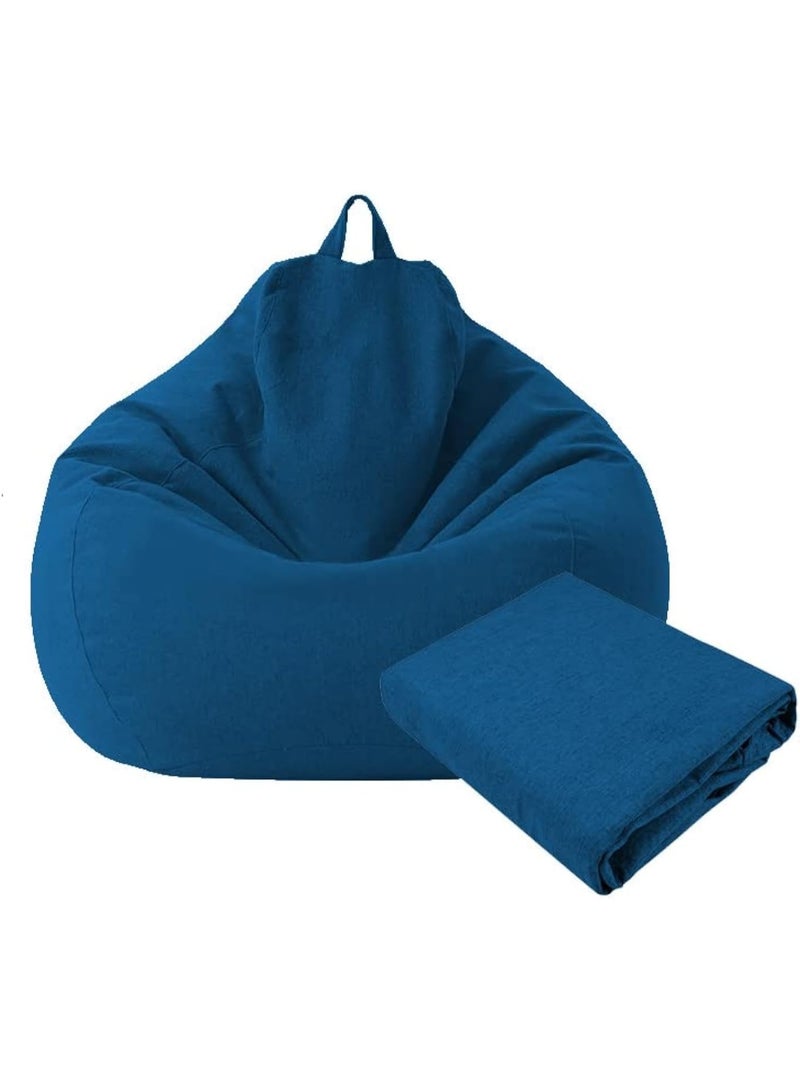 Large Small Lazy Sofas Cover Chairs Without Filler Linen Cloth Lounger Seat Bean Bag Pouf Puff Couch Tatami Living Room Beanbags (Blue, 100x120cm) - Image 1