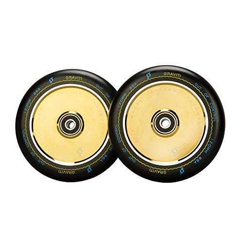 CLAS FOX Graviti 1 Pair Pro Stunt Scooter Wheel 120mm Hollow Wheels with Abec 9 Bearings for MGP/Razor/Lucky/Envy/Vokul Scooter (2pcs) (Black PU Gold Core). - Image 1
