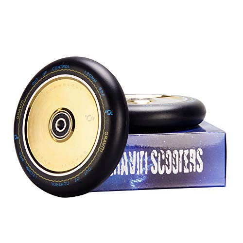 CLAS FOX Graviti 1 Pair Pro Stunt Scooter Wheel 120mm Hollow Wheels with Abec 9 Bearings for MGP/Razor/Lucky/Envy/Vokul Scooter (2pcs) (Black PU Gold Core). - Image 2