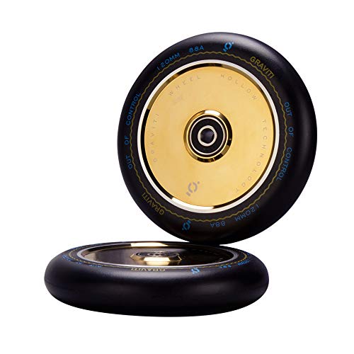 CLAS FOX Graviti 1 Pair Pro Stunt Scooter Wheel 120mm Hollow Wheels with Abec 9 Bearings for MGP/Razor/Lucky/Envy/Vokul Scooter (2pcs) (Black PU Gold Core). - Image 4