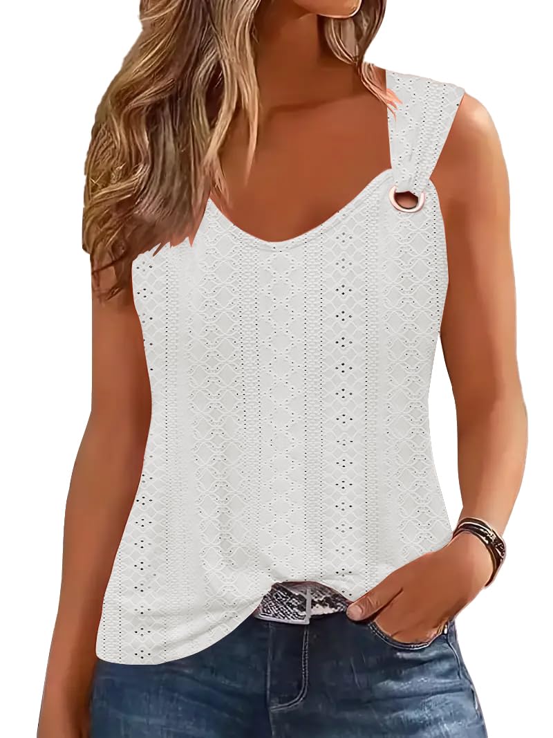 ETCYY Tank Tops for Women 2026 Trendy Summer V Neck Sleeveless T Shirts Spring Clothes Casual Loose Blouses,Lace White,Large - Image 1