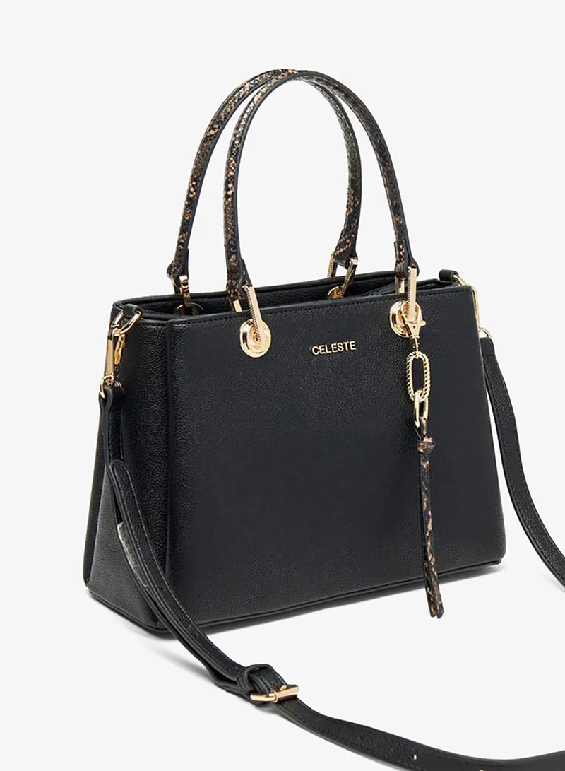 Celeste BLACK Women Solid Tote Bag with Detachable Strap and Zip Closure for Women | Best Price UAE