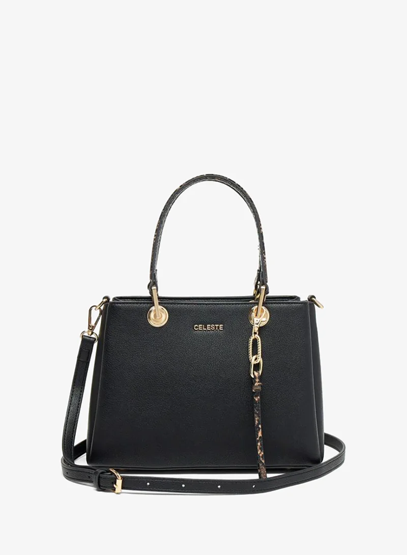 Women Solid Tote Bag with Detachable Strap and Zip Closure