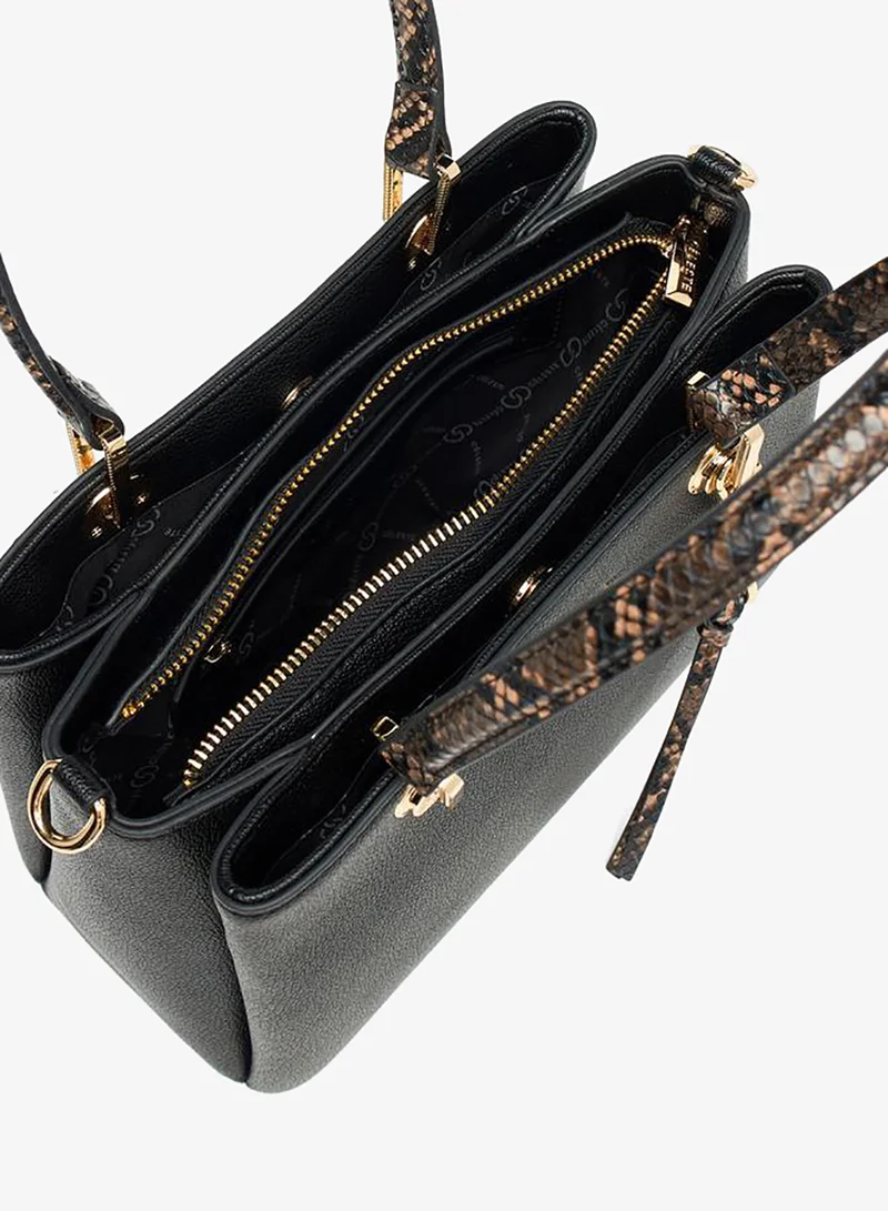 Celeste BLACK Women Solid Tote Bag with Detachable Strap and Zip Closure for Women | Best Price UAE