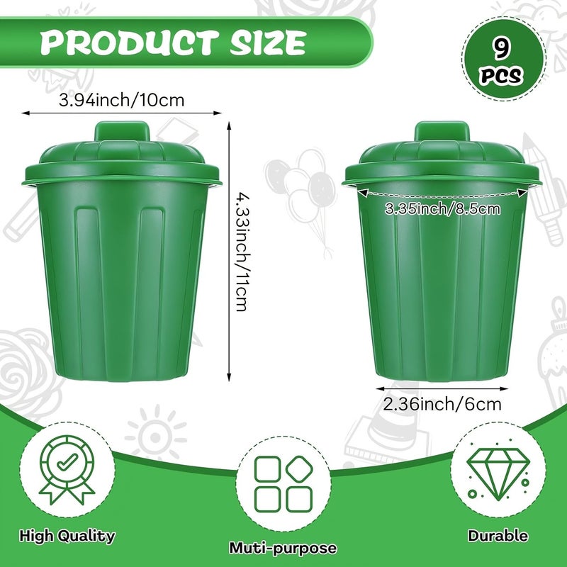 9 Pcs Green Mini Trash Cans With Lids Desktop Garbage Bin Pen Holder Desk Organizer For Birthday Party Home School Classroom Decor - Image 2