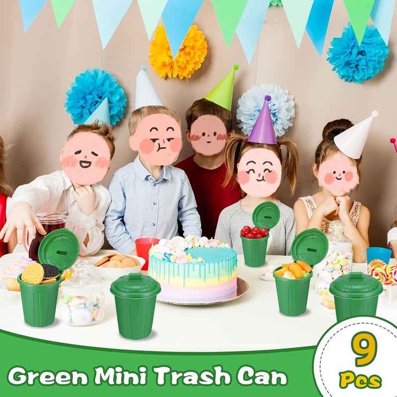 9 Pcs Green Mini Trash Cans With Lids Desktop Garbage Bin Pen Holder Desk Organizer For Birthday Party Home School Classroom Decor - Image 4