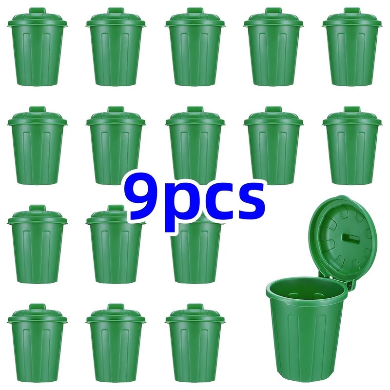 9 Pcs Green Mini Trash Cans With Lids Desktop Garbage Bin Pen Holder Desk Organizer For Birthday Party Home School Classroom Decor - Image 1