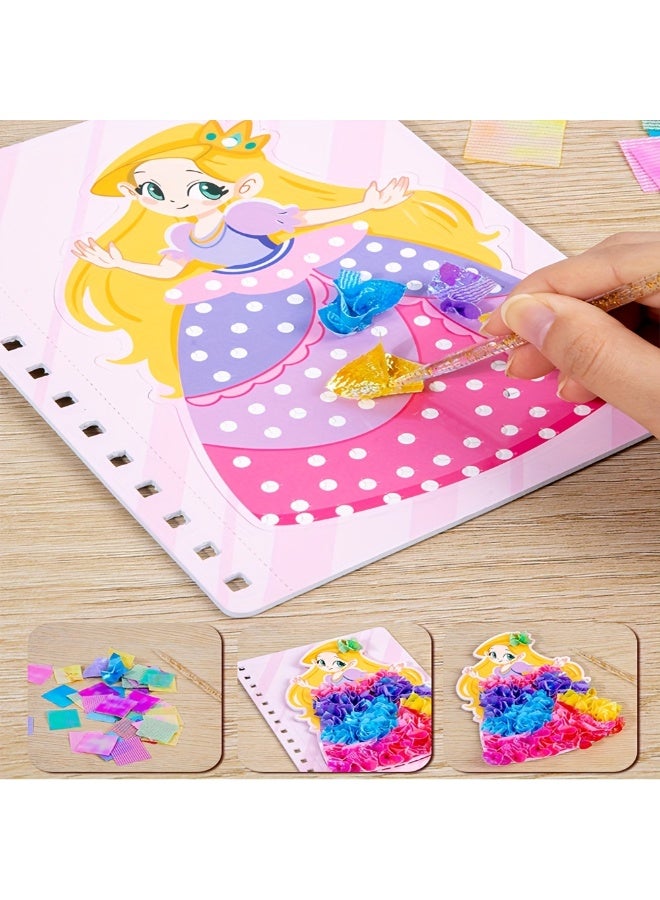 BEBEGO 3 in 1 Princess Sticker Book for Magic Watercolor Painting & Poke Art & Dress Up Activity, DIY Fabric Art Crafts Toys Eid al-Fitr Gift for Ages 4 5 6 7 8+ - Image 5
