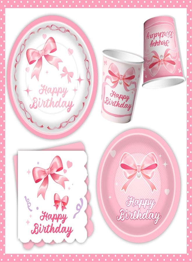 DMIGHT 206PCS Pink Bow Birthday Party Supplies Serve 24, Coquette Birthday Decorations Includes Bow Banner Garland, Hanging Swirls, Backdrops,Tablecloth, Plates for Girls Bachelorette Party Decor - Image 3