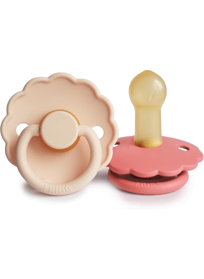 FRIGG Daisy Latex Pacifier 6-18 Months | Soothing Comfort Pacifiers with Click-Lock System | 2 Pack Natural Rubber Soother | Food Safe with Timeless Elegance - Cream/Poppy - Size 2 - Image 1