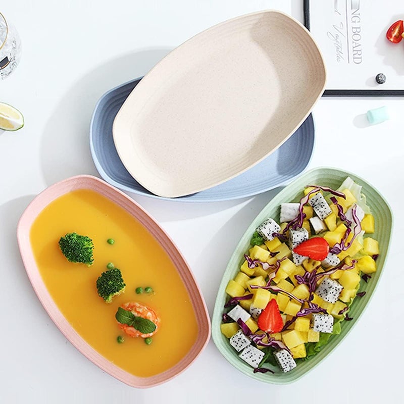 WE-CEF Wheat Straw Oval Lunch Dinner Plates Tablware Dishes 11 Inch Fish Bowl Microwave Safe Serving Dish Kitchen Dinner Dish for Restaurant Tray Fruits Desserts 4 Color (4) - Image 4