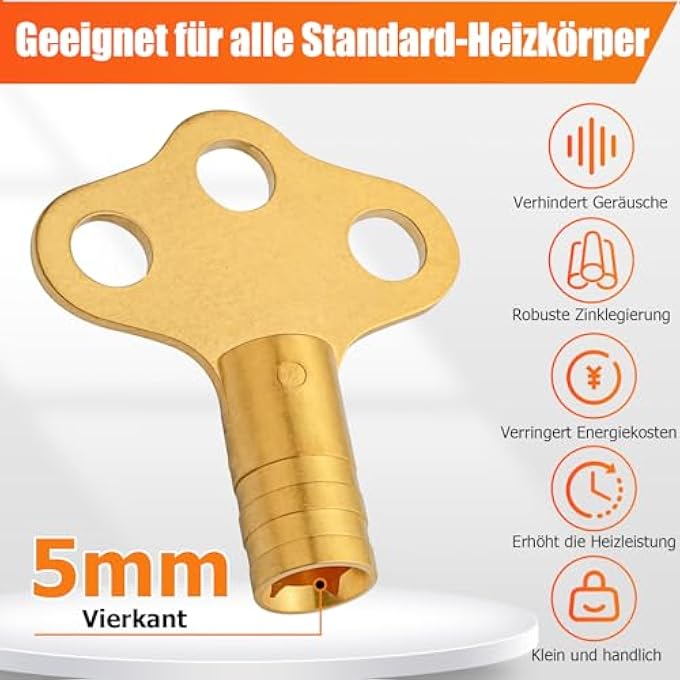 3 PIECE RADIATOR BLEED KEY SET MADE OF SOLID BRASS - ROBUST & STABLE - UNIVERSAL FITS ALL RADIATORS - TOWEL RADIATOR KEY FOR HEATING MAINTENANCE - Image 3