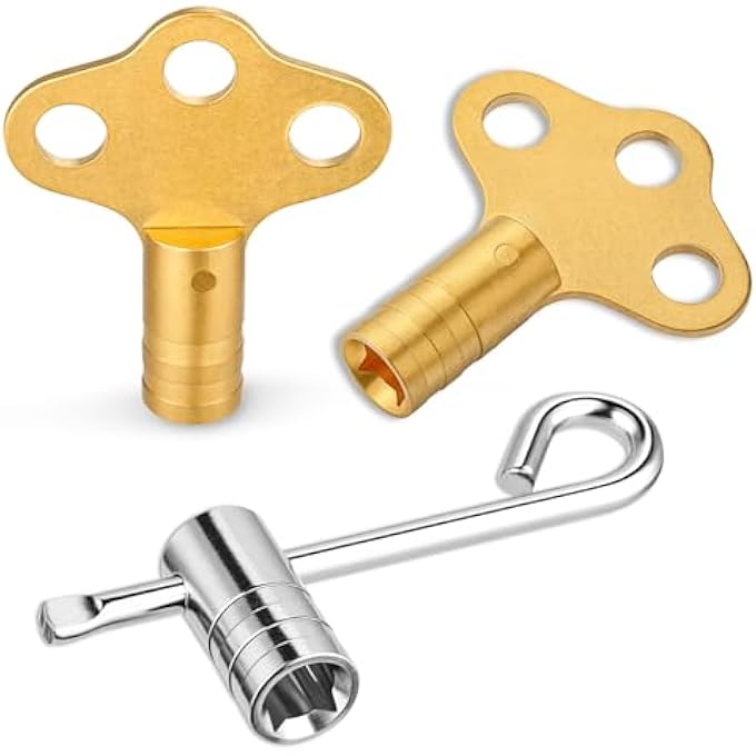 3 PIECE RADIATOR BLEED KEY SET MADE OF SOLID BRASS - ROBUST & STABLE - UNIVERSAL FITS ALL RADIATORS - TOWEL RADIATOR KEY FOR HEATING MAINTENANCE - Image 1