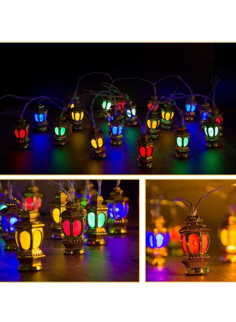 ماركة غير محددة سلسلة أضواء فانوس فضية مزخرفة، تعمل بالبطارية LED، سلسلة أضواء رمضان وعيد الفطر على الطراز القديم - 1.5 متر، عبوتان، 3 متر، أضواء فانوس ملونة مزخرفة داخلية تعمل بالبطارية، مبارك إسلام  - Image 1