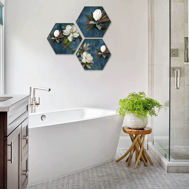 PAPER PLANE DESIGN Floral Wall Painting For Living Room Hexagonal Set of 3 (E) - Image 5