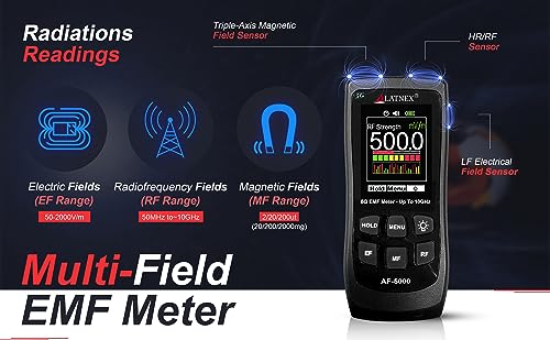 LATNEX AF-5000 5G EMF Meter RF Detector Tester and Reader with Calibration Certificate - Tests and Measures RF and Microwaves, 3-Axis Gauss or Tesla Magnetic Fields and Electrical ELF Fields - Image 4