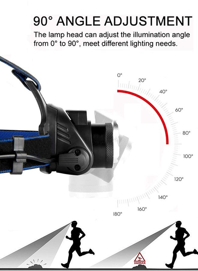 Alruht Super Bright Headlamp, USB Rechargeable Led Head Lamp, IPX4 Zoomable Waterproof Headlight with 3 Modes and Adjustable Headband for Camping, Hiking, Outdoors, Hunting, Running  - Image 2