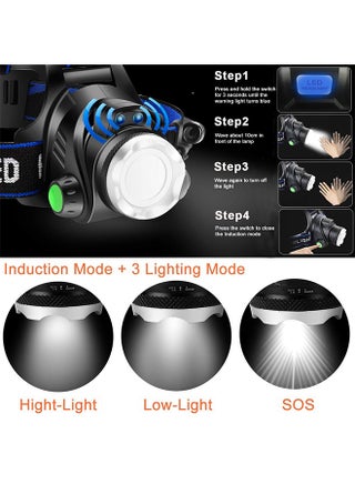 Super Bright Headlamp, USB Rechargeable Led Head Lamp, IPX4 Zoomable Waterproof Headlight with 3 Modes and Adjustable Headband for Camping, Hiking, Outdoors, Hunting, Running - view 3