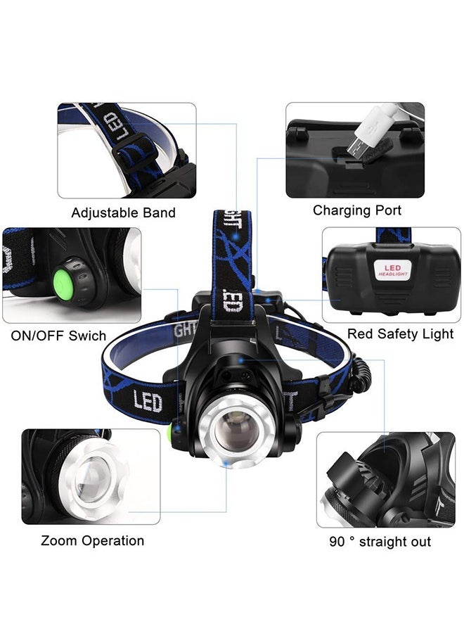 Super Bright Headlamp, USB Rechargeable Led Head Lamp, IPX4 Zoomable Waterproof Headlight with 3 Modes and Adjustable Headband for Camping, Hiking, Outdoors, Hunting, Running