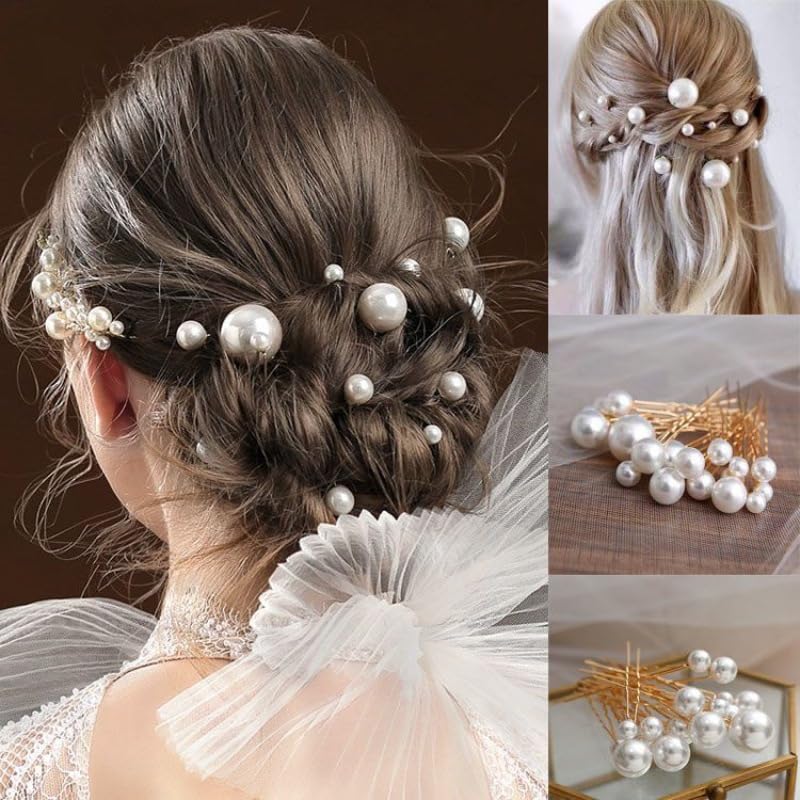 Generic Pearl Hair Pins Decorative Hair Accessories for Women Set of 18 Whiteu shape fork hair style accessorymultisized  - Image 5