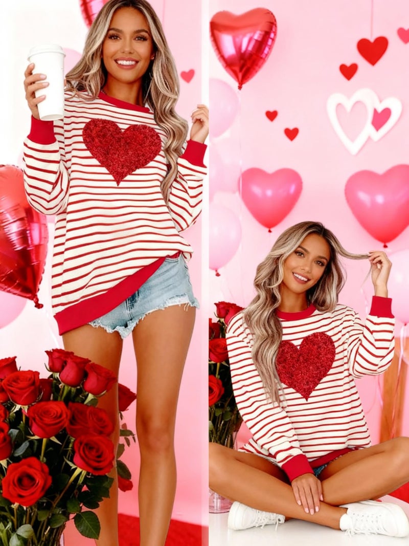 Huovud Valentine's Day Sweatshirt Women Funny Love Heart Graphic Valentines Shirt Casual Valentines Long Sleeve Pullover Top (Red-7, XX-Large) - Image 5