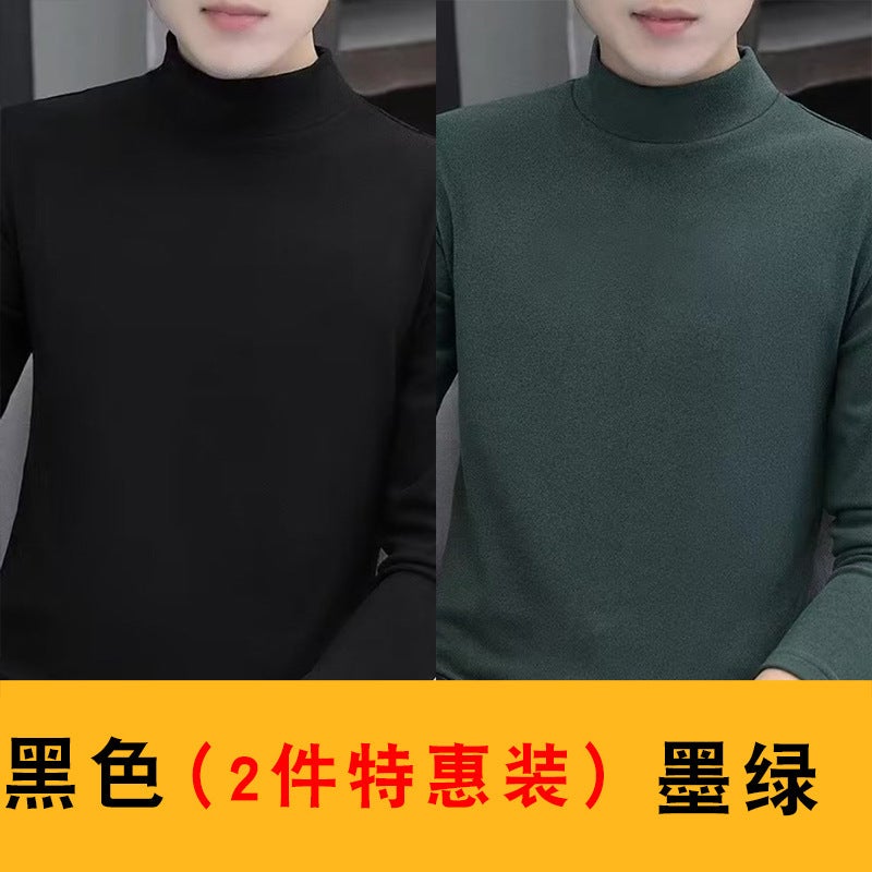 Double-Sided Velvet Winter Bottoming Shirt Men'S Long-Sleeved T-Shirt 2023 New Mid-Collar Half Turtleneck Warm Top - Image 1