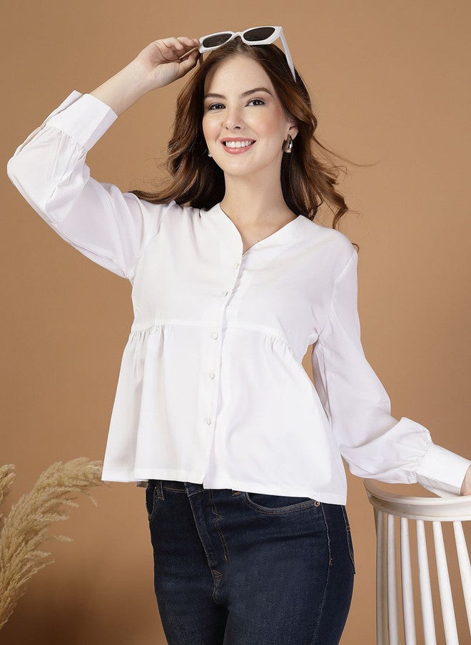 RAASSIO بلوزة بيضاء من قماش الكريب للنساء - Image 1