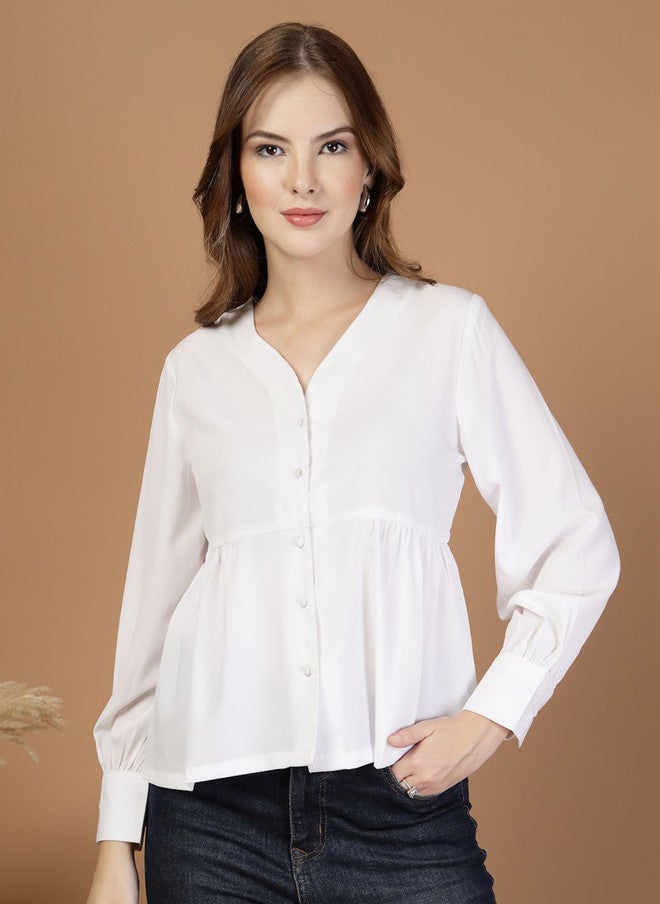 RAASSIO بلوزة بيضاء من قماش الكريب للنساء - Image 2