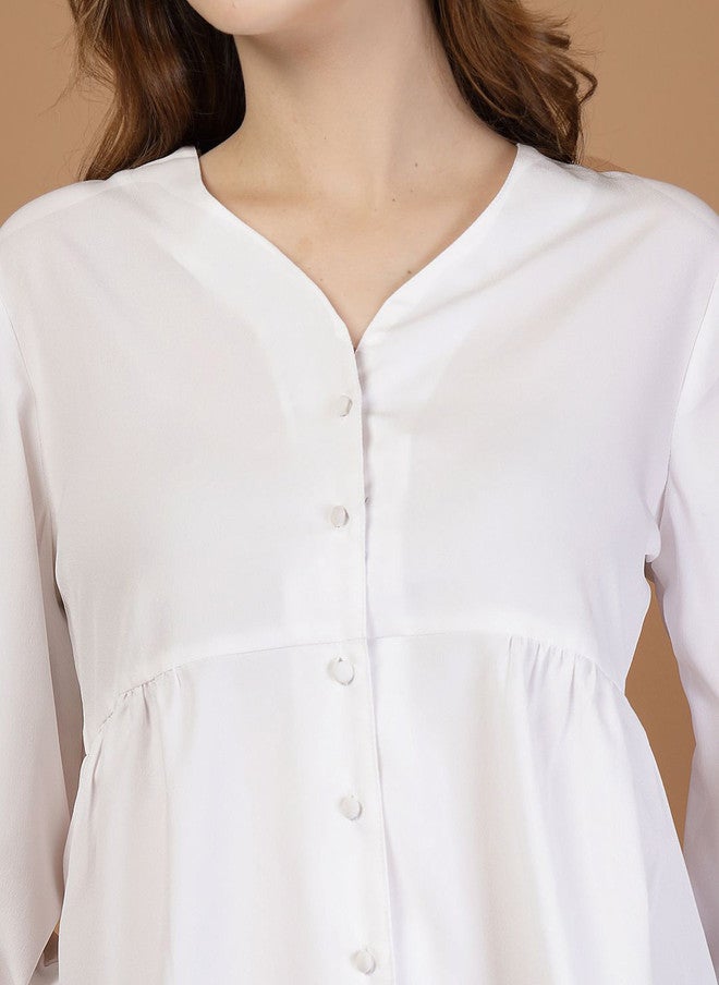 RAASSIO بلوزة بيضاء من قماش الكريب للنساء - Image 3