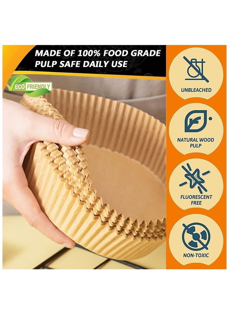 SKY-TOUCH 100pcs Air Fryer Disposable Non-Stick Parchment Paper Liners, Round Food Grade Baking for Air Fryer, 16cm/6.3inch Brown  - Image 3