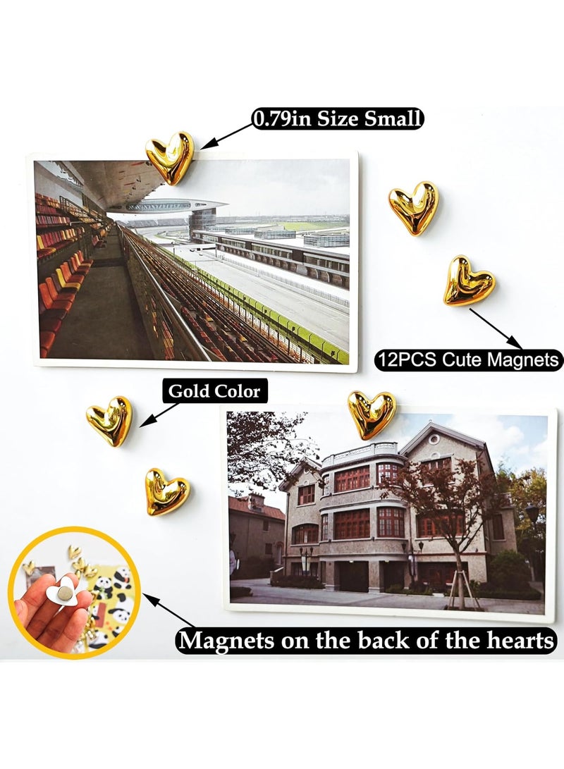 general 12PCS Refrigerator Magnets Gold Magnets for Fridge 0.83in Small Love Heart Cute Decorative Magnet Set for Home Kitchen Office Whiteboard Decor - Image 3