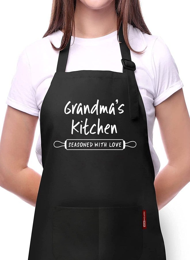 XBPDMWIN N/C Grandma's Kitchen Seasoned With Love, Adjustable Apron with 2 Pockets for Cooking Baking Gardening,Birthday,Mother's Day,Thanksgiving Day Apron Gifts for Grandma Mom, Large - Image 1