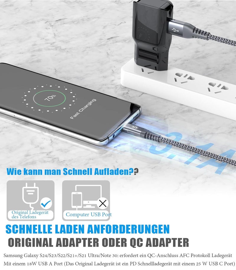 sweguard Classic trendy design picks USB C Kabel 3.1A [2Stück 1.5m]Schnellladung,USB C Nylon Ladekabel Schnellladekabel Cross product compatible - Image 5