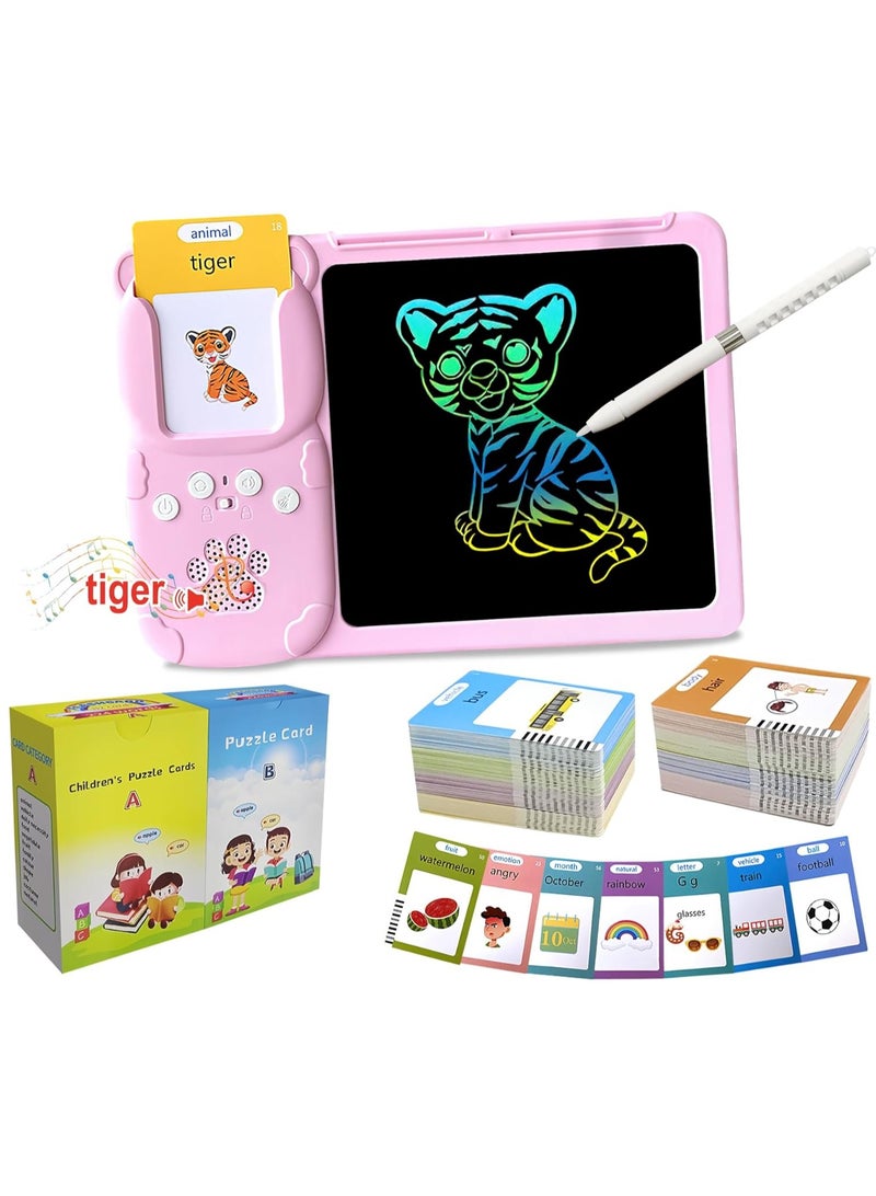 Drawing Tablet for Toddlers with Talking Flash Card, Drop Resistant LCD Writing Tablet, 510 Visual Words, Audible Speech Cards, Learning and Education Toys for 2, 3, 4, 5, 6 Years Old, Pink - Image 1
