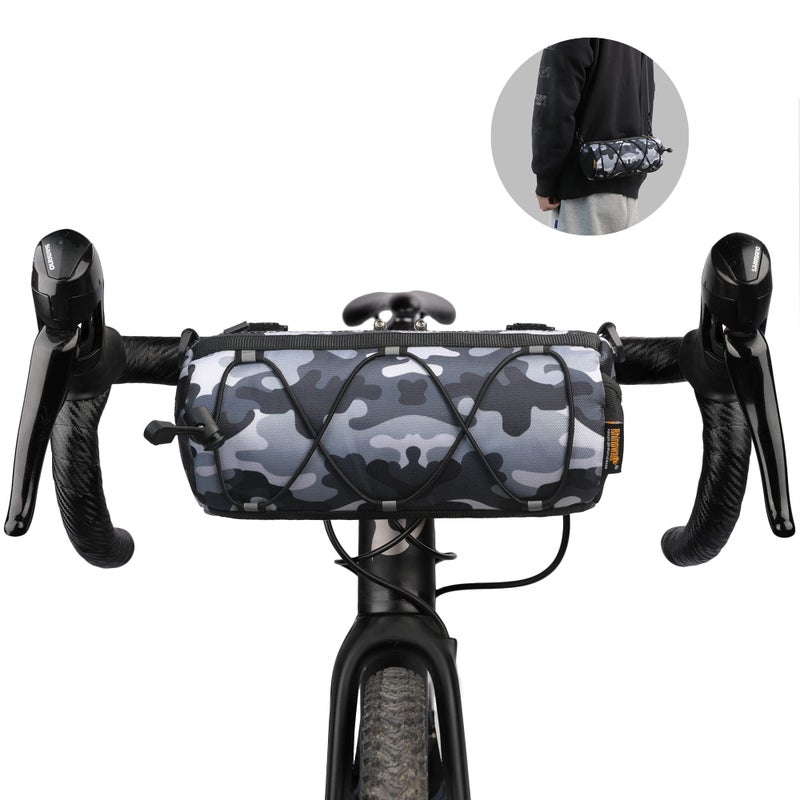 Rhinowalk Bike Handlebar Bag, Bicycle Front Bag Shoulder Bag Storage Bag With Shoulder Strap For Road Mountain Bike Cycling Travel (Camouflage Grey) - Image 1