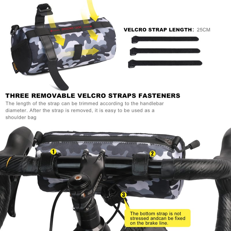 Rhinowalk Bike Handlebar Bag, Bicycle Front Bag Shoulder Bag Storage Bag With Shoulder Strap For Road Mountain Bike Cycling Travel (Camouflage Grey) - Image 4