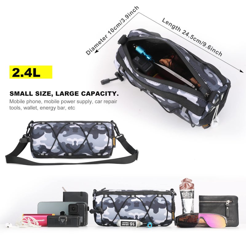 Rhinowalk Bike Handlebar Bag, Bicycle Front Bag Shoulder Bag Storage Bag With Shoulder Strap For Road Mountain Bike Cycling Travel (Camouflage Grey) - Image 2