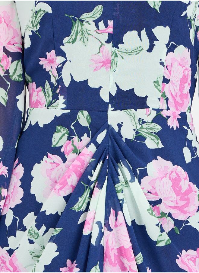 Styli Gathered Detail Floral Print Collared Midi Dress  - Image 3