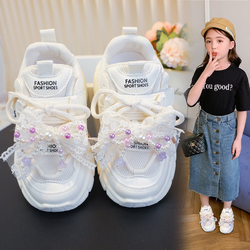 Children'S Girls' Dad Shoes Spring & Fall Breathable Mesh Baby Girl'S Running Sports Shoes 6-12 Years Old - Image 3